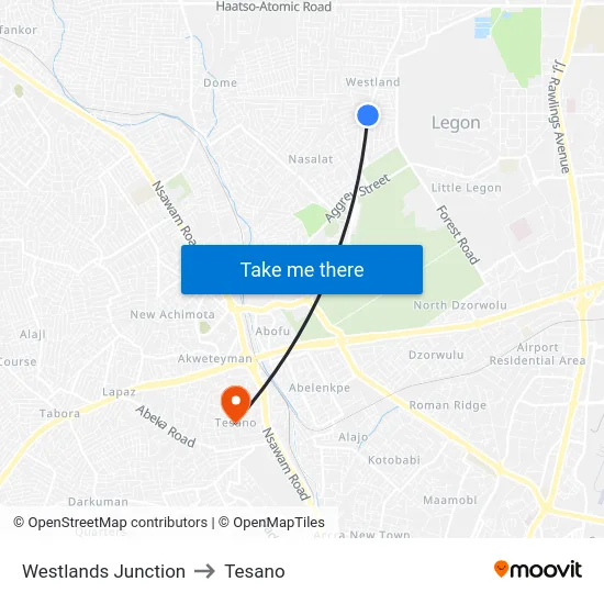 Westlands Junction to Tesano map