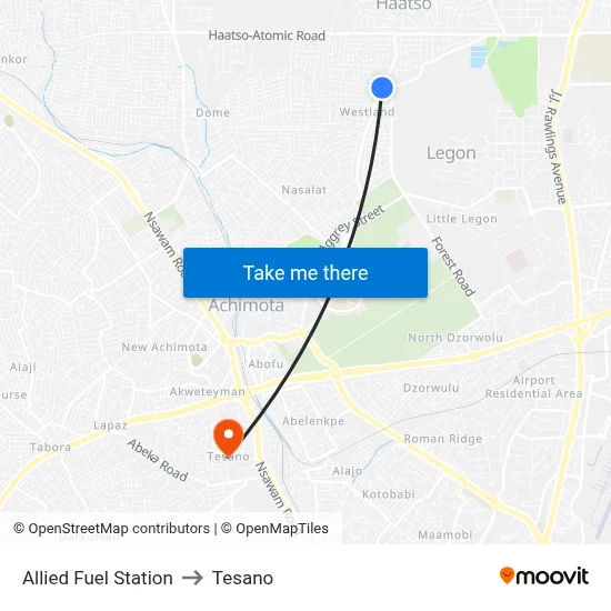 Allied Fuel Station to Tesano map