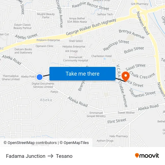 Fadama Junction to Tesano map