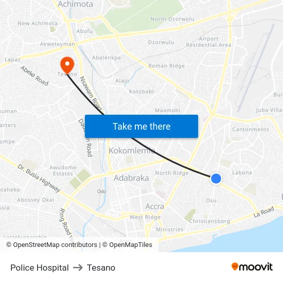 Police Hospital to Tesano map