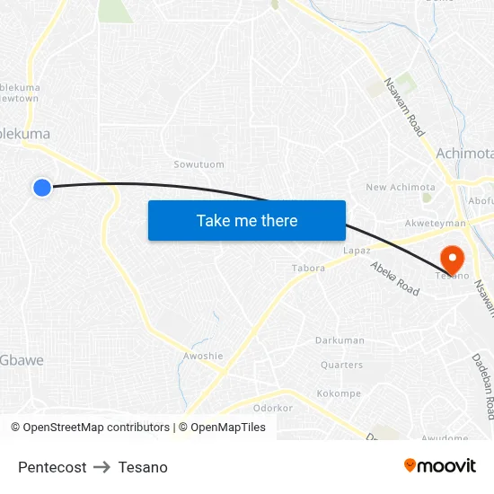 Pentecost to Tesano map