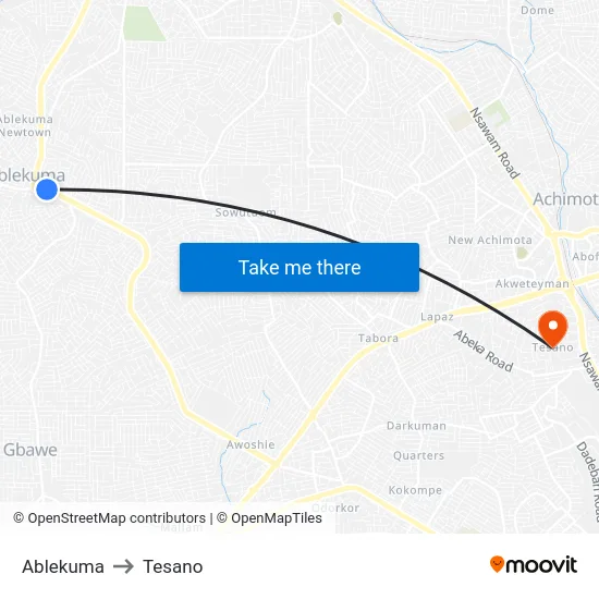Ablekuma to Tesano map