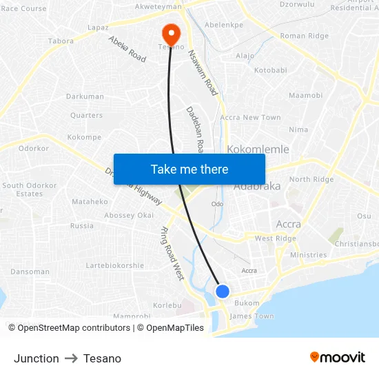 Junction to Tesano map