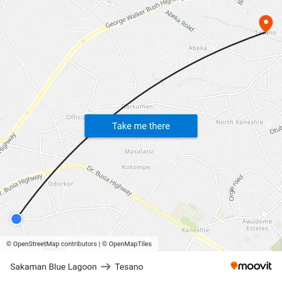 Sakaman Blue Lagoon to Tesano map