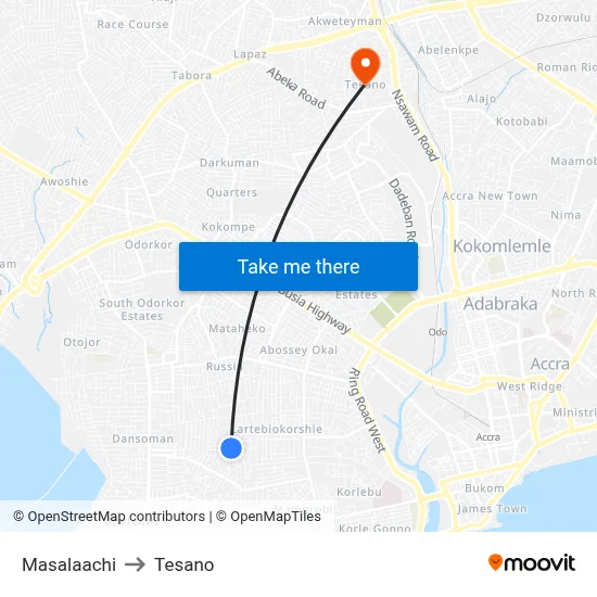 Masalaachi to Tesano map