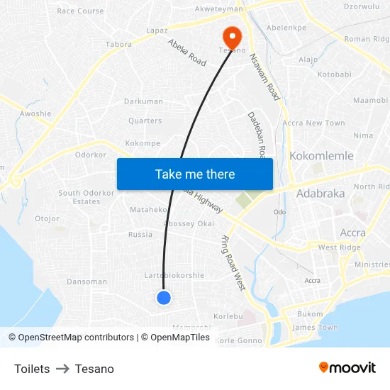 Toilets to Tesano map