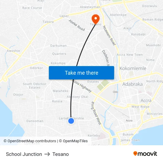 School Junction to Tesano map