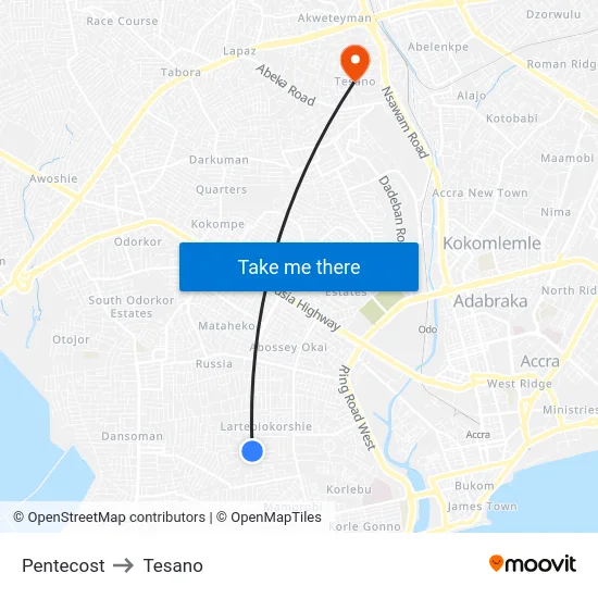 Pentecost to Tesano map