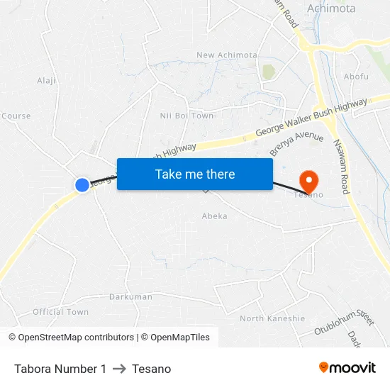 Tabora Number 1 to Tesano map