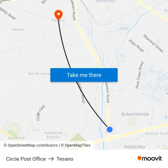 Circle Post Office to Tesano map
