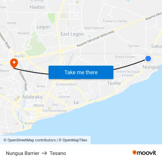 Nungua Barrier to Tesano map