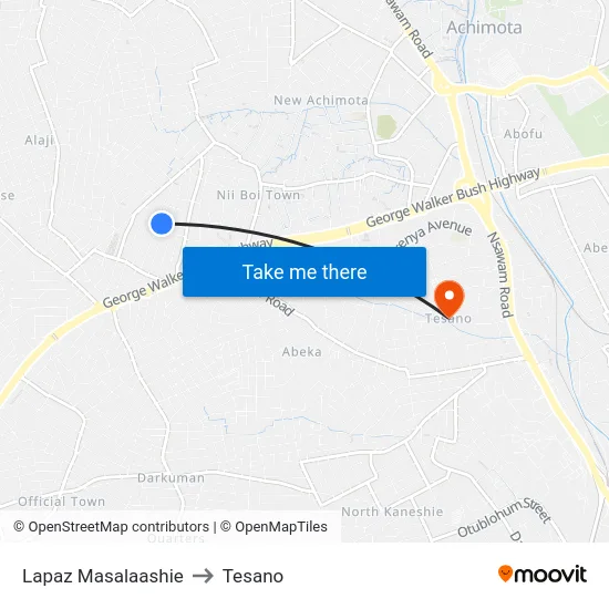 Lapaz Masalaashie to Tesano map