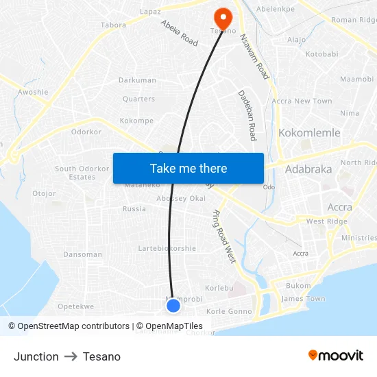 Junction to Tesano map