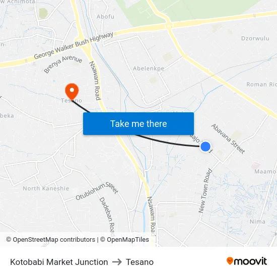 Kotobabi Market Junction to Tesano map