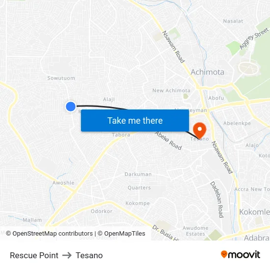 Rescue Point to Tesano map
