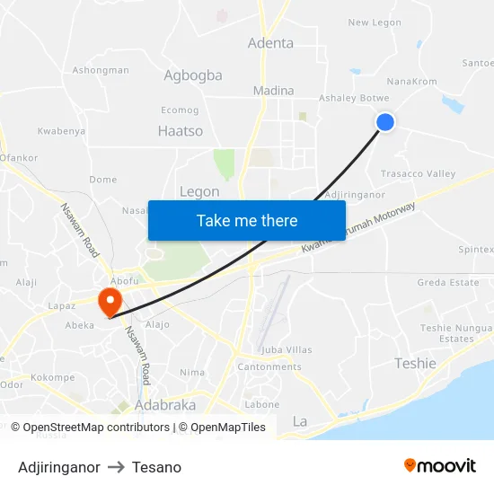 Adjiringanor to Tesano map