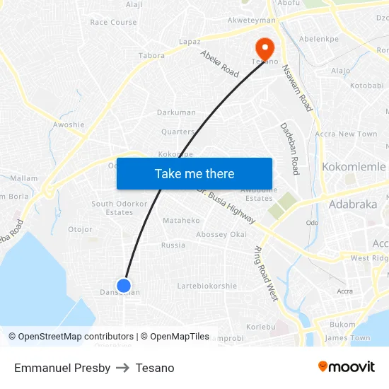 Emmanuel Presby to Tesano map