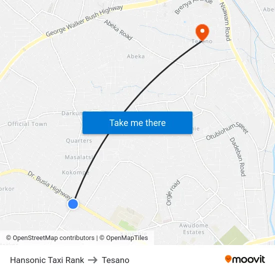 Hansonic Taxi Rank to Tesano map