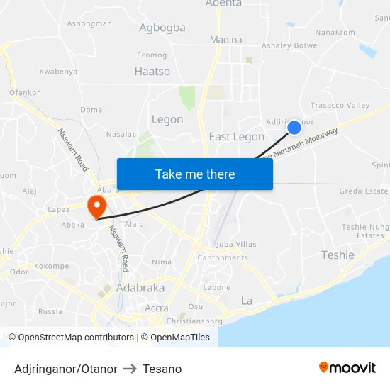 Adjringanor/Otanor to Tesano map