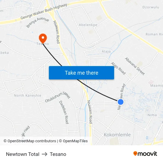 Newtown Total to Tesano map
