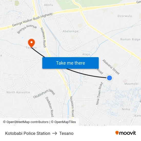 Kotobabi Police Station to Tesano map