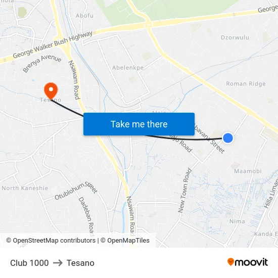 Club 1000 to Tesano map