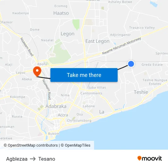 Agblezaa to Tesano map
