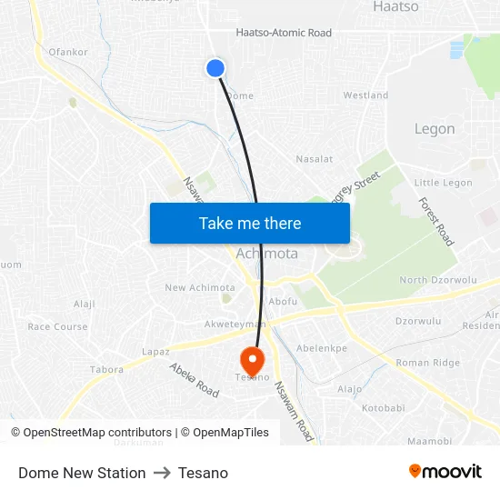 Dome New Station to Tesano map