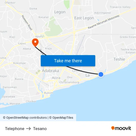 Telephone to Tesano map