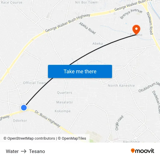Water to Tesano map