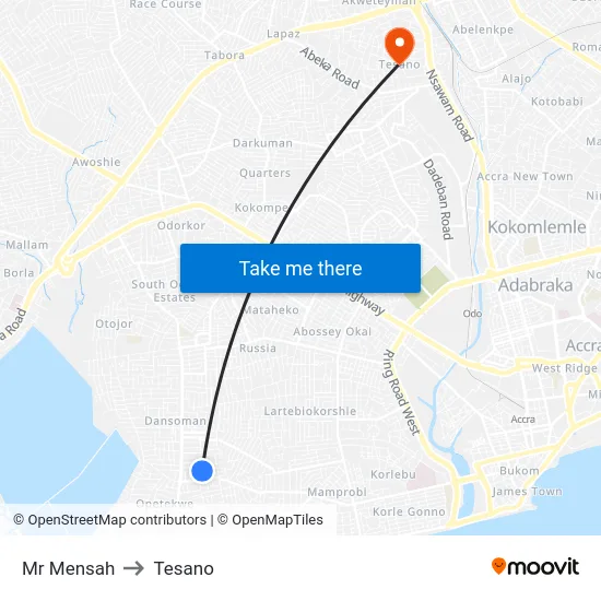Mr Mensah to Tesano map