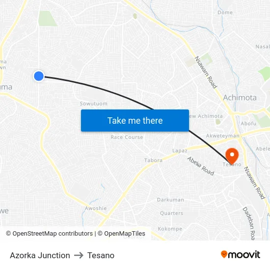 Azorka Junction to Tesano map