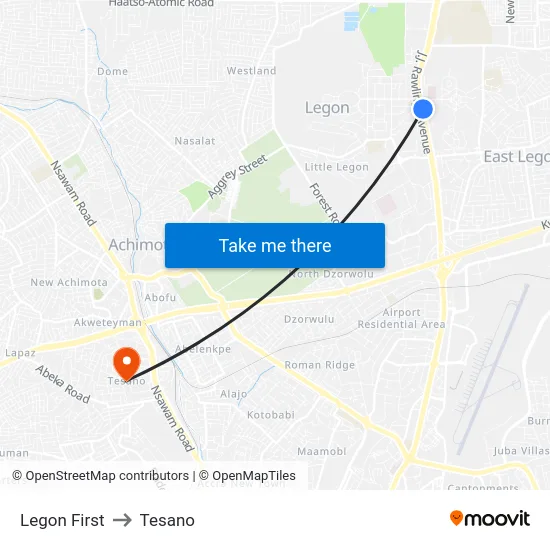 Legon First to Tesano map