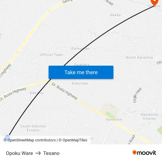 Opoku Ware to Tesano map
