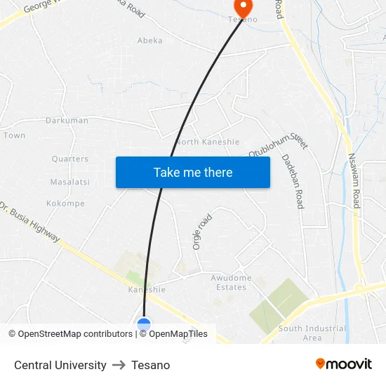 Central University to Tesano map