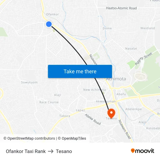Ofankor Taxi Rank to Tesano map