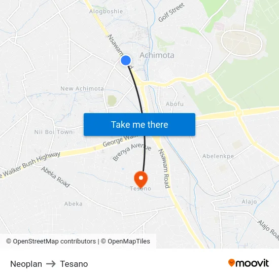 Neoplan to Tesano map