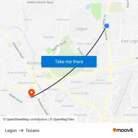 Legon to Tesano map