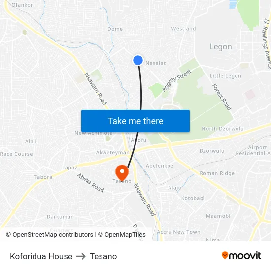 Koforidua House to Tesano map