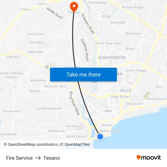 Fire Service to Tesano map