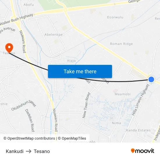 Kankudi to Tesano map