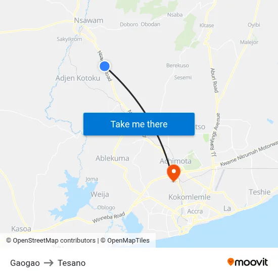 Gaogao to Tesano map