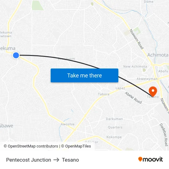 Pentecost Junction to Tesano map