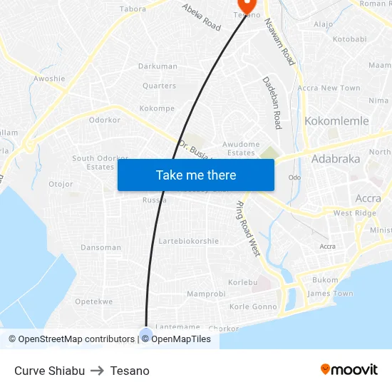 Curve Shiabu to Tesano map
