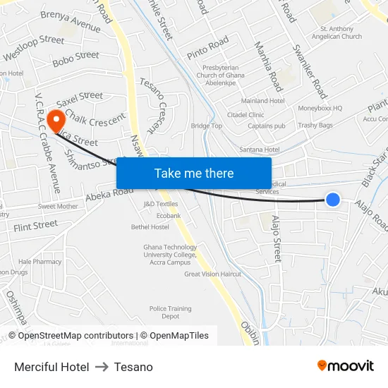 Merciful Hotel to Tesano map