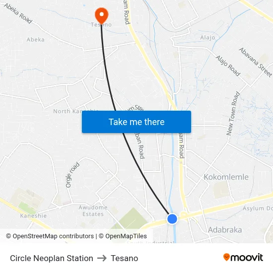 Circle Neoplan Station to Tesano map
