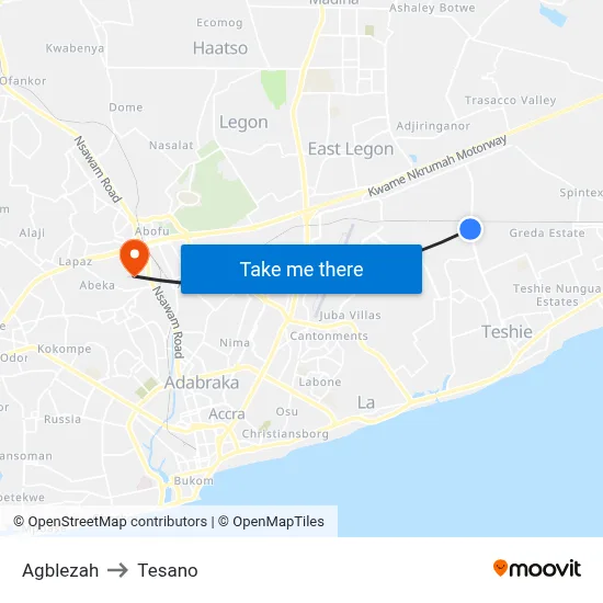 Agblezah to Tesano map