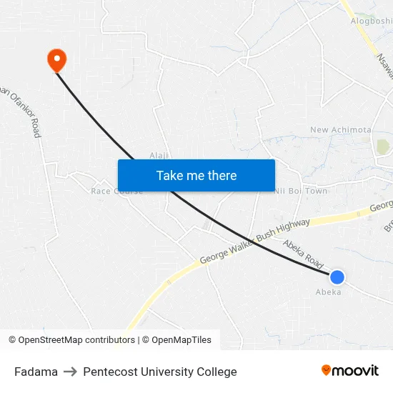 Fadama to Pentecost University College map