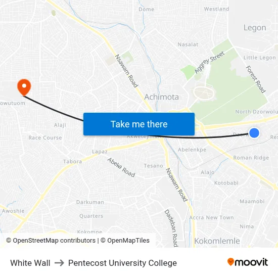 White Wall to Pentecost University College map