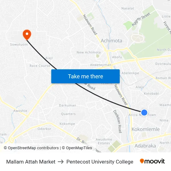 Mallam Attah Market to Pentecost University College map